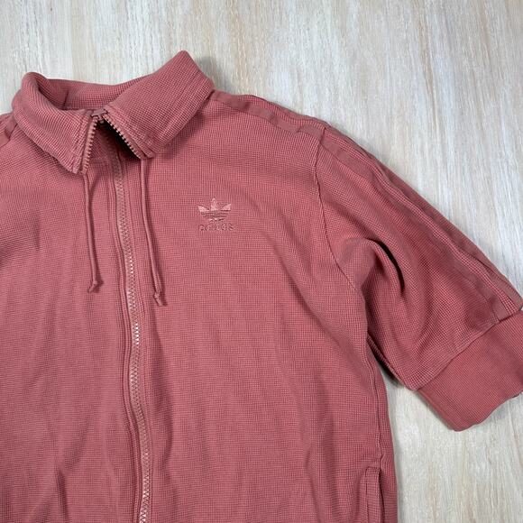 Adidas Raw Pink Short Sleeve Full Zip Waffle Knit Track Top Sporty Jacket Medium - Picture 3 of 14